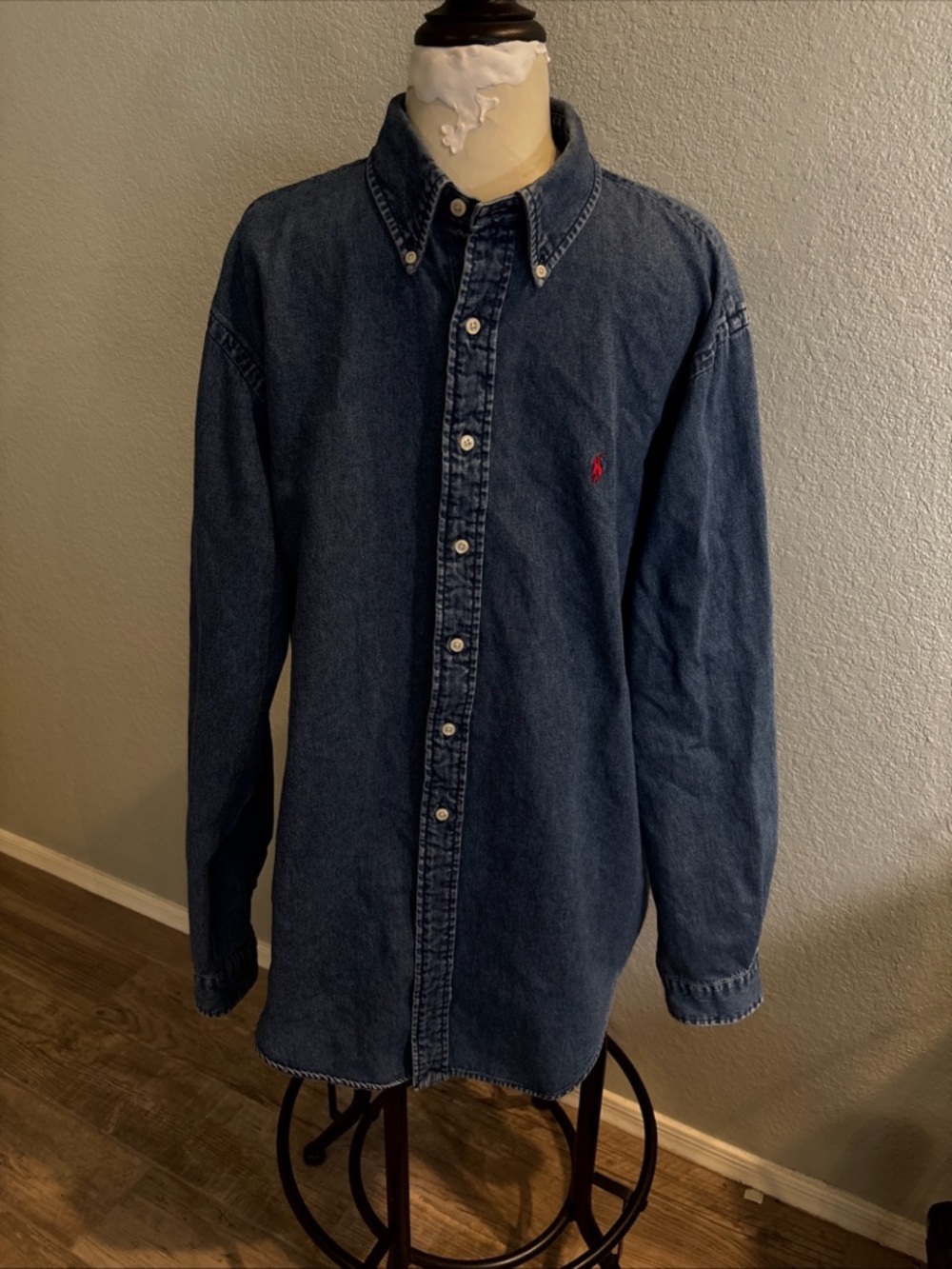 Ralph Lauren Indigo Denim Button-Down Shirt with Red Pony - Picture 9 of 9